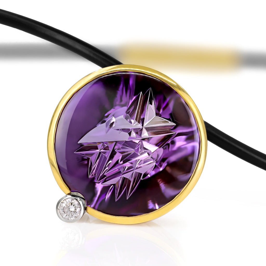 Atelier Munsteiner 18.70 Carat Amethyst Diamond Gold Platinum Pendant Necklace