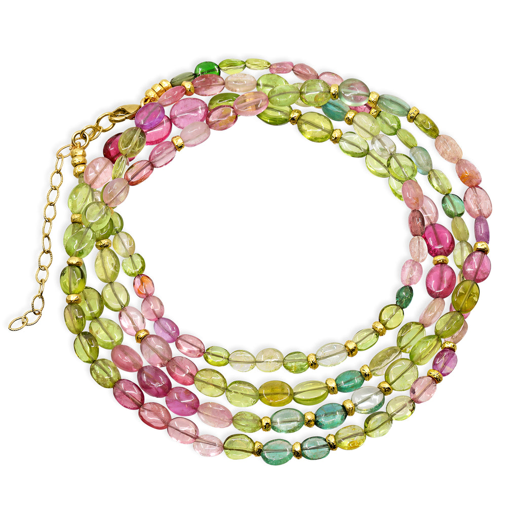 Barbara Heinrich Watermelon Tourmaline Gold Necklace Multi Wrap Bracelet
