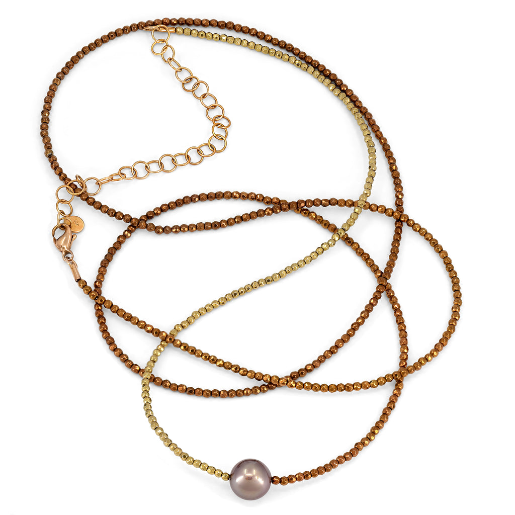 Gellner Brown Tahitian Pearl Bronze + Gold Hematite Long Bead Necklace