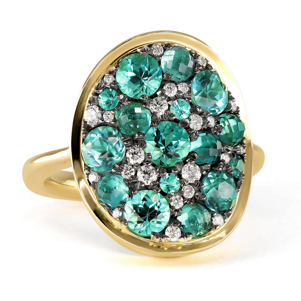 Joke Quick Paraiba Tourmaline White Diamond Gold Starstruck Ring