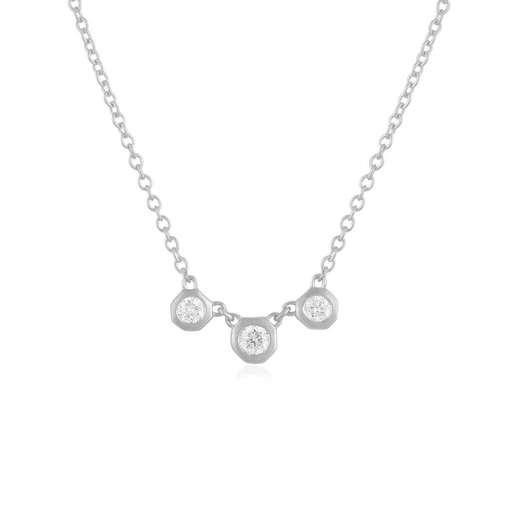 Liza Beth Three Graduated Diamond Octagon Sterling Silver Necklace