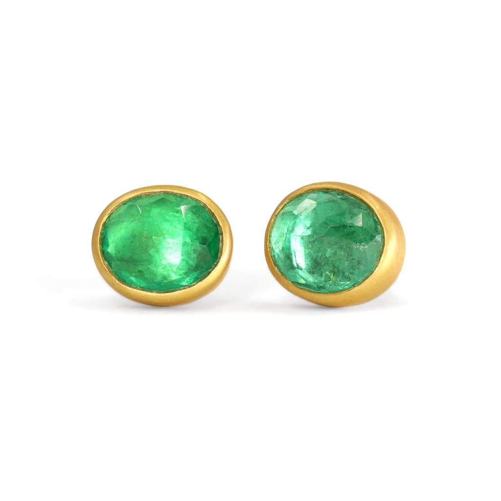 Lola Brooks Brazilian Emerald Oval Gold Stud Earrings