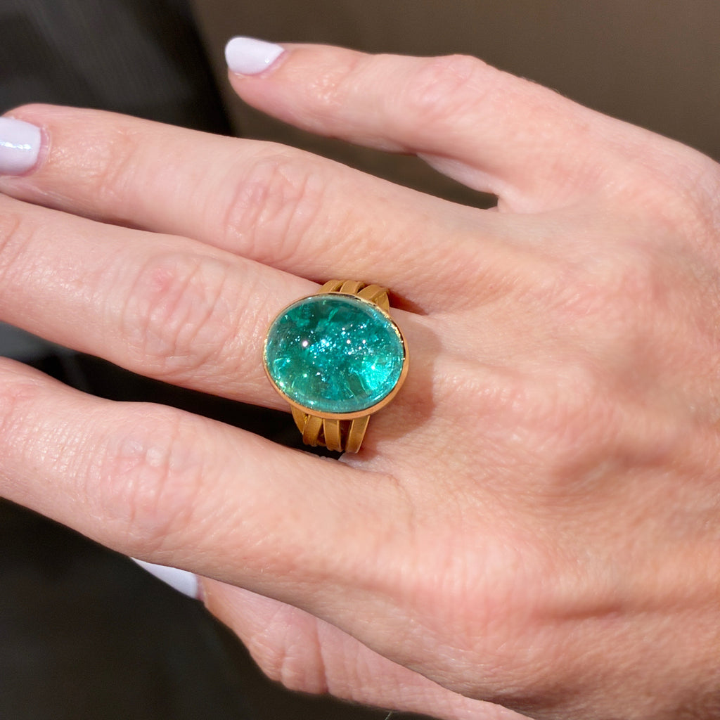 Barbara Heinrich One of a Kind Certified Paraiba Tourmaline Gold Ribbon Ring