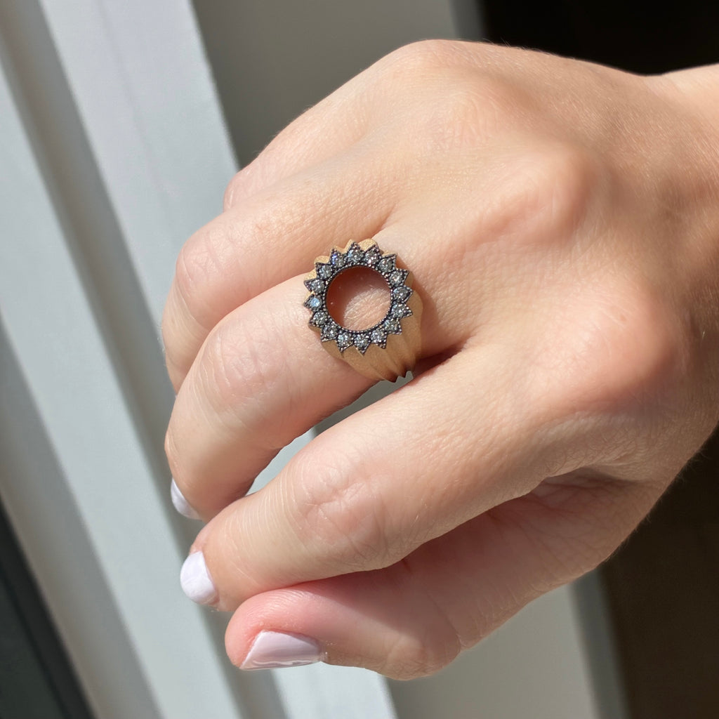 Nada Ghazal Champagne Diamond Gold Open Power of Light Lotus Ring