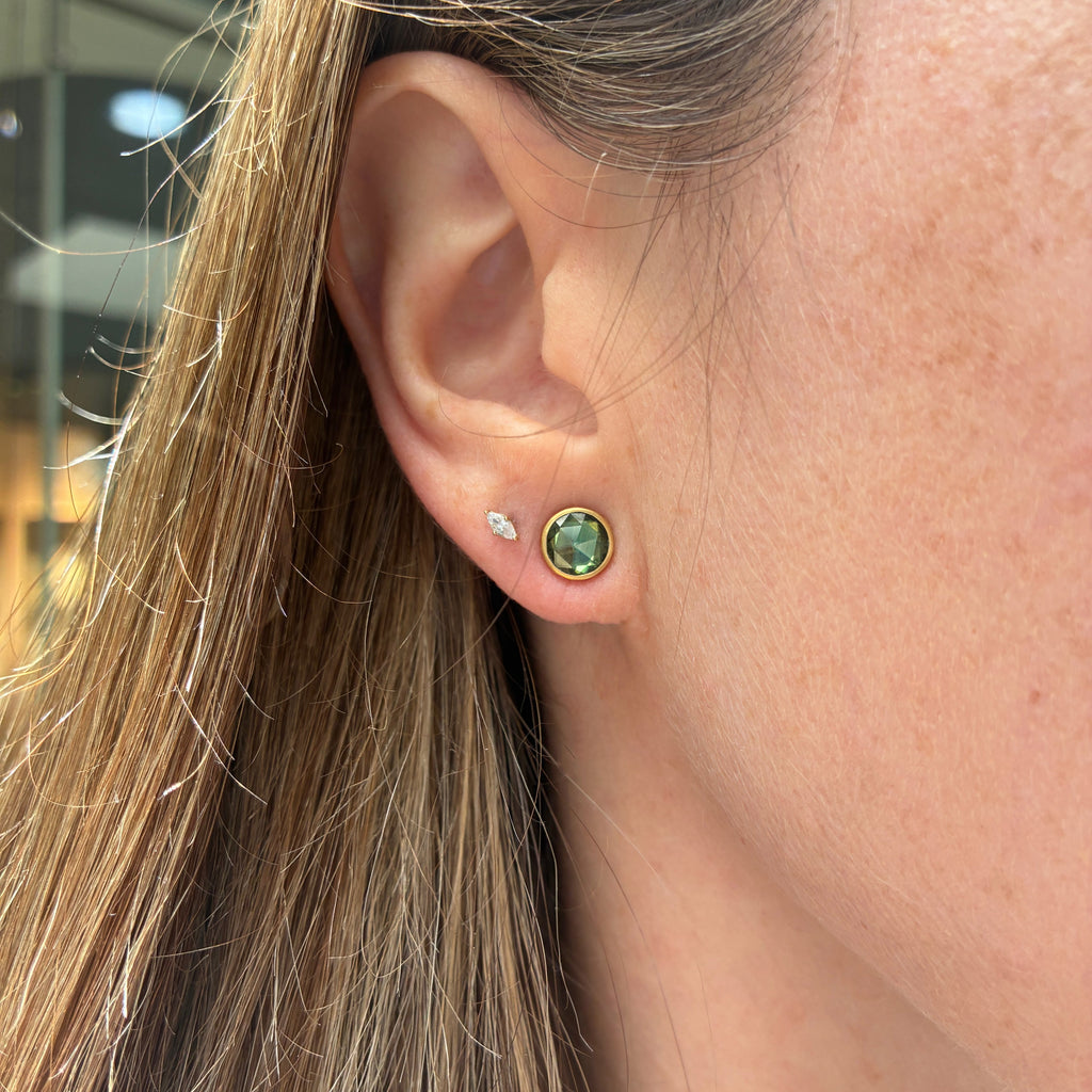 Lola Brooks Round Green Sapphire Gold Stud Earrings
