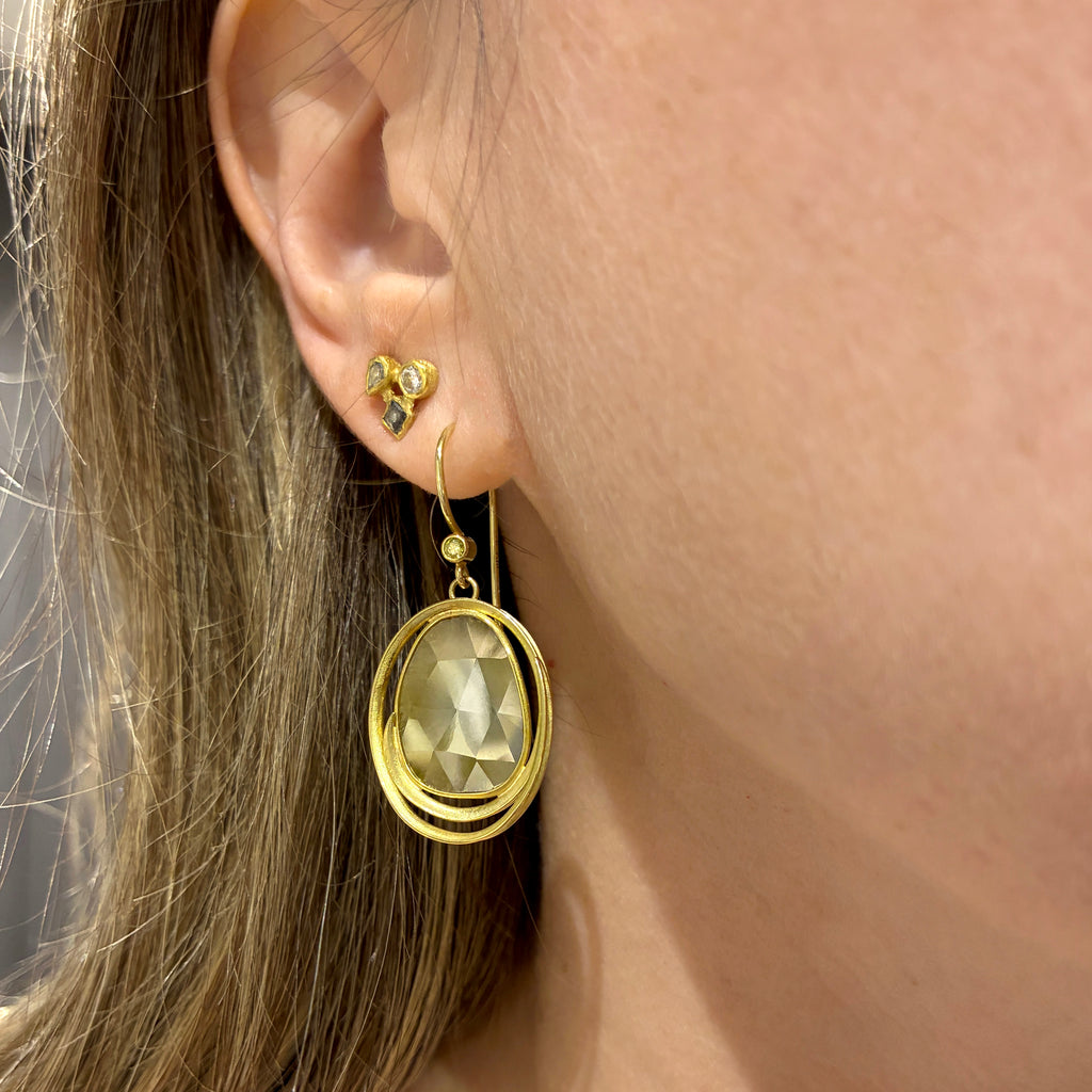 Barbara Heinrich Rose-Cut Diamond Slice Gold Loop Hoop Drop Earrings