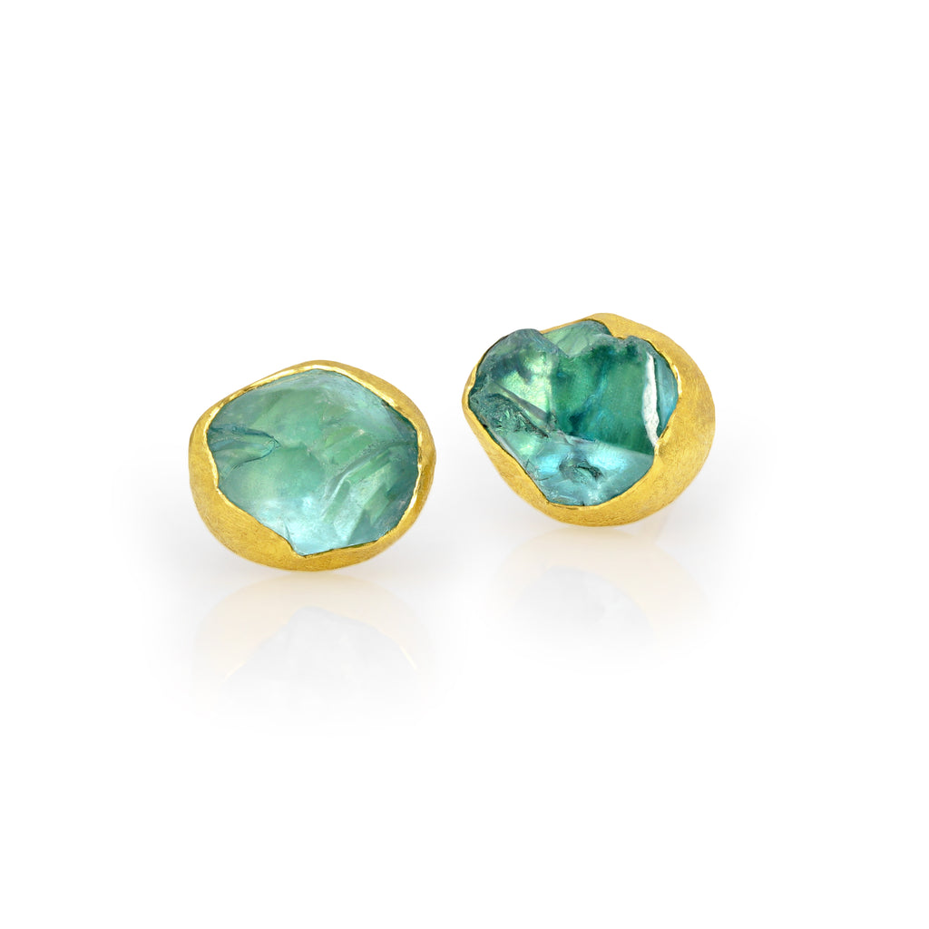 Petra Class Natural Apatite Crystal Gold Stud Earrings