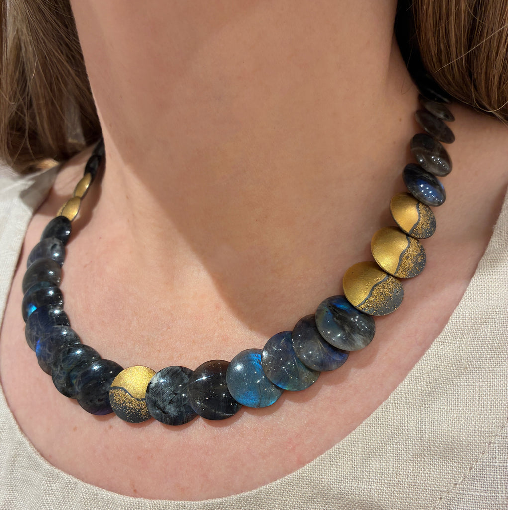 Atelier Zobel Spectrolite Labradorite Gold Oxidized Silver Disc Necklace