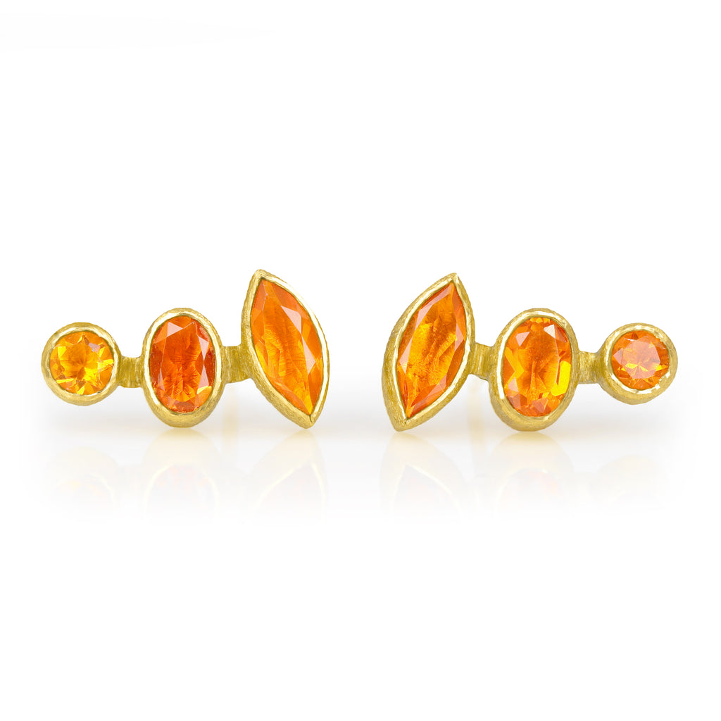 Petra Class Faceted Mexican Fire Opal Gold Climber Earrings