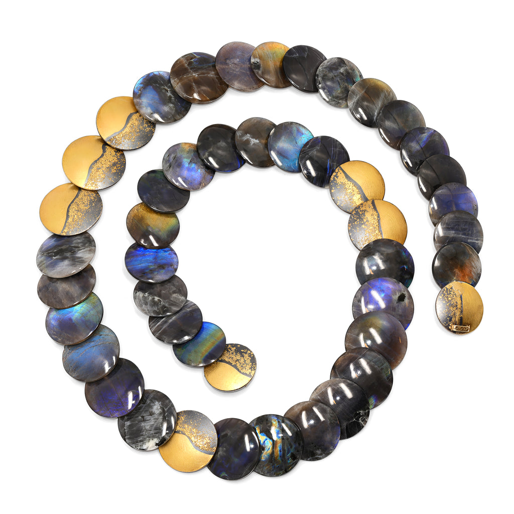 Atelier Zobel Spectrolite Labradorite Gold Oxidized Silver Disc Necklace