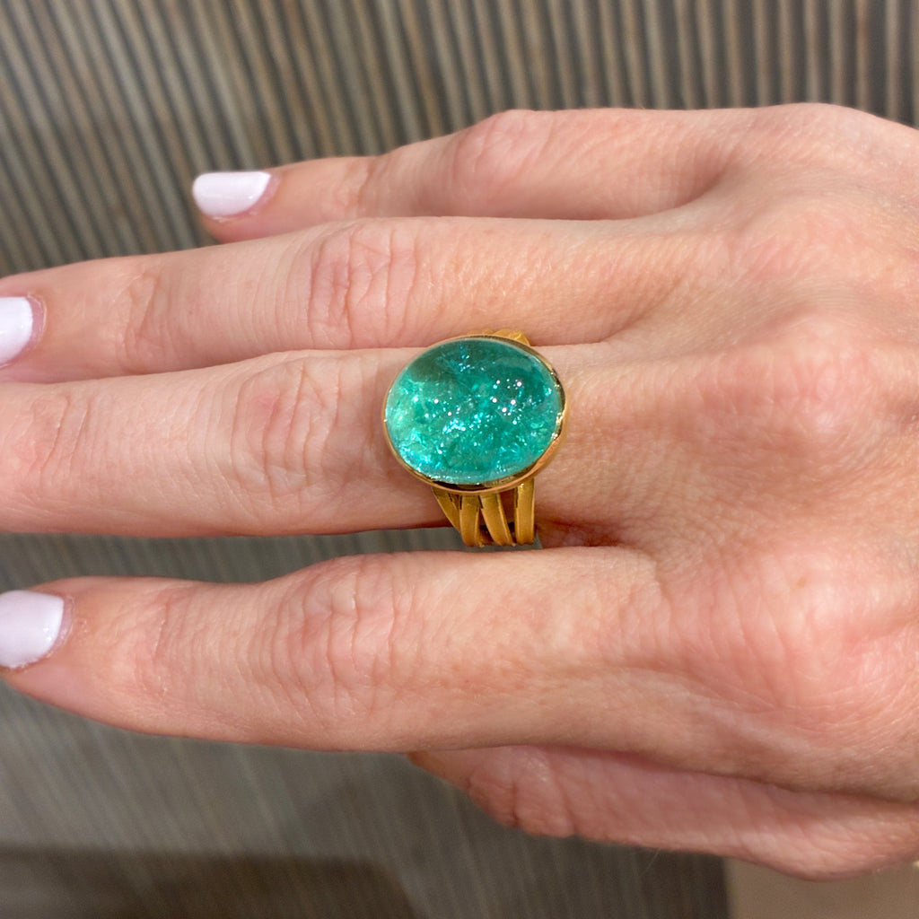 Barbara Heinrich One of a Kind Certified Paraiba Tourmaline Gold Ribbon Ring