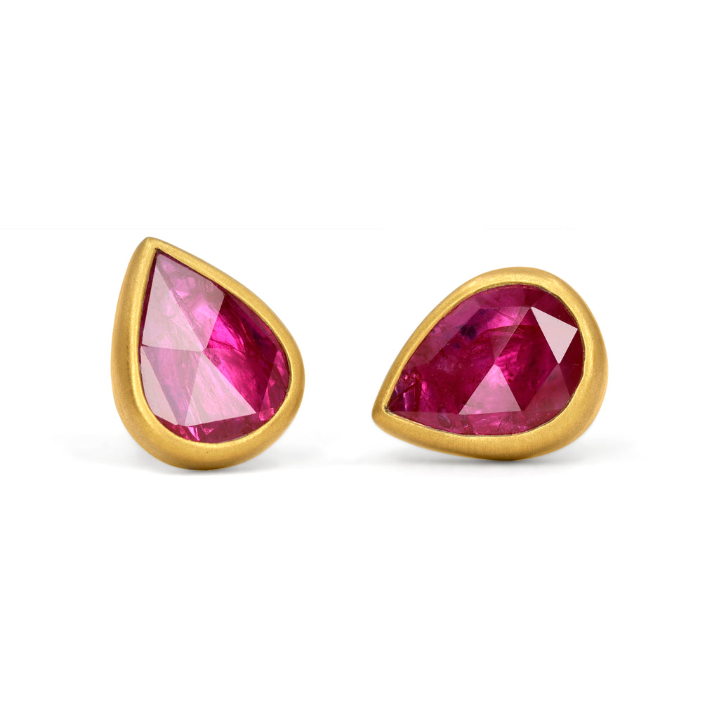 Lola Brooks Faceted Mozambique Ruby Teardrop Gold Stud Earrings