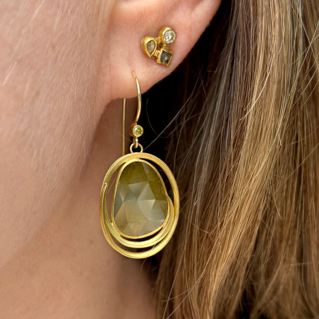 Barbara Heinrich Rose-Cut Diamond Slice Gold Loop Hoop Drop Earrings