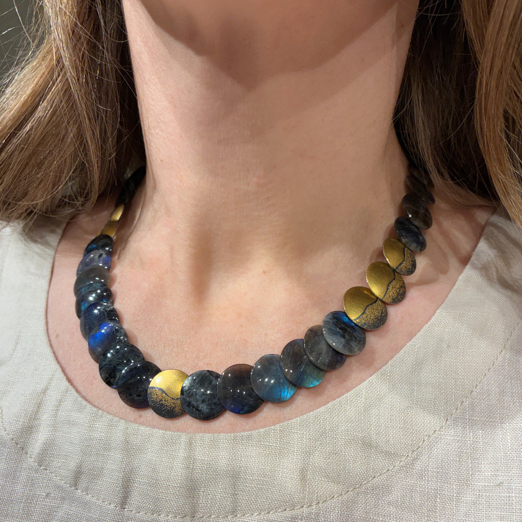 Atelier Zobel Spectrolite Labradorite Gold Oxidized Silver Disc Necklace