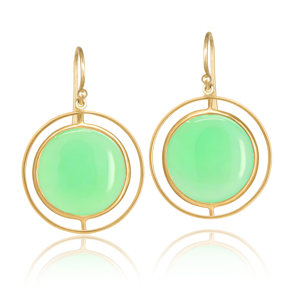 Kothari Round Chrysoprase Gold Satellite Spin Earrings