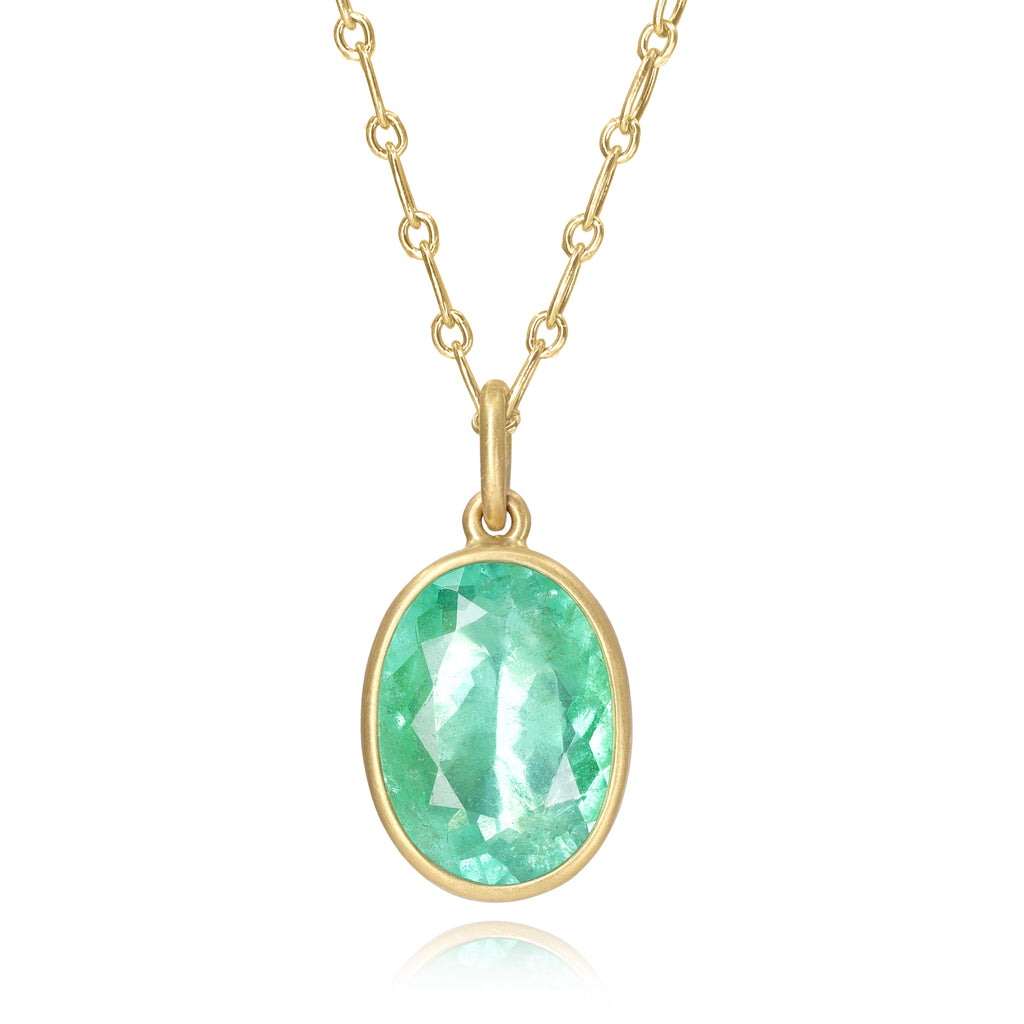 Lola Brooks Faceted Oval Emerald Gold Drop Necklace