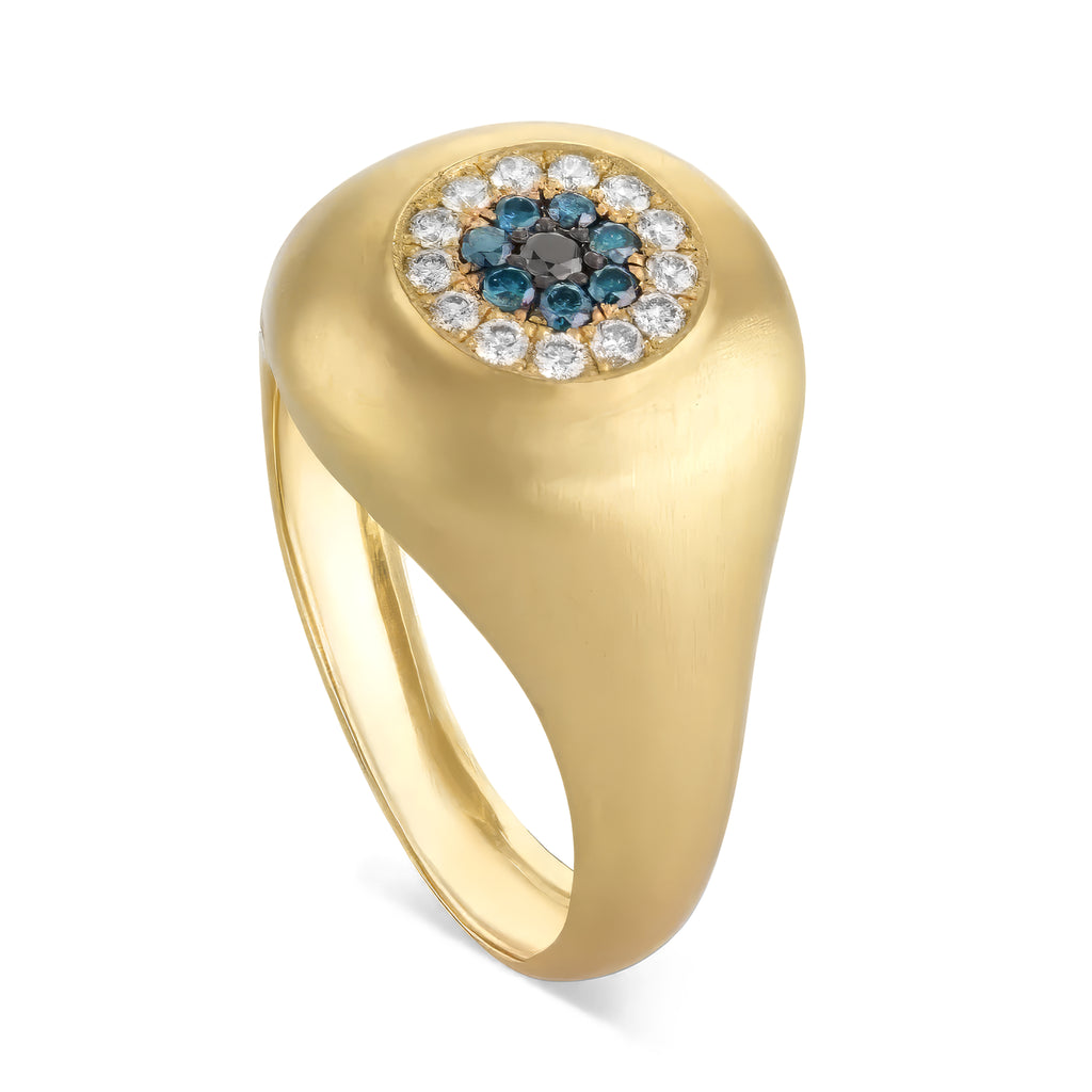 Nada Ghazal Champagne Blue Black Diamond Gold Mini Healing Eye Ring