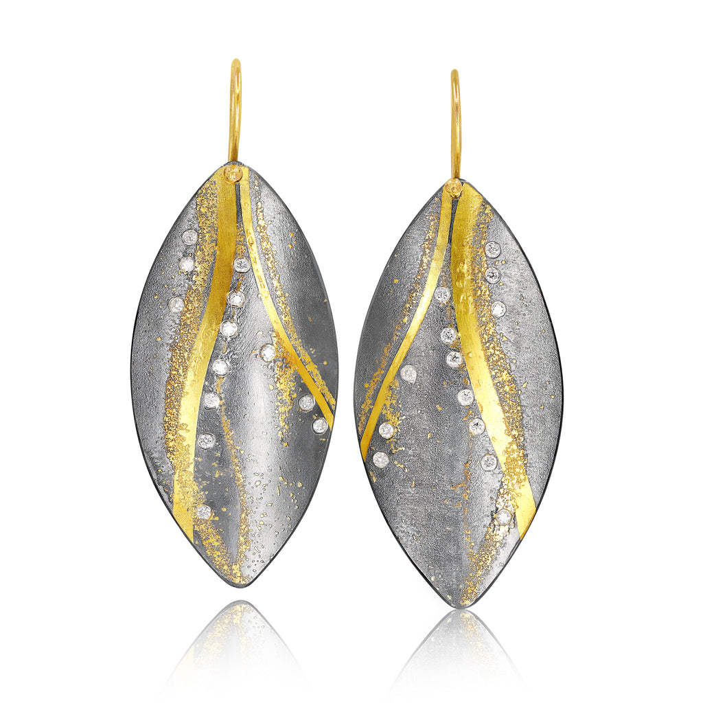 Atelier Zobel Diamond Gold Oxidized Silver Marquise Drop Earrings