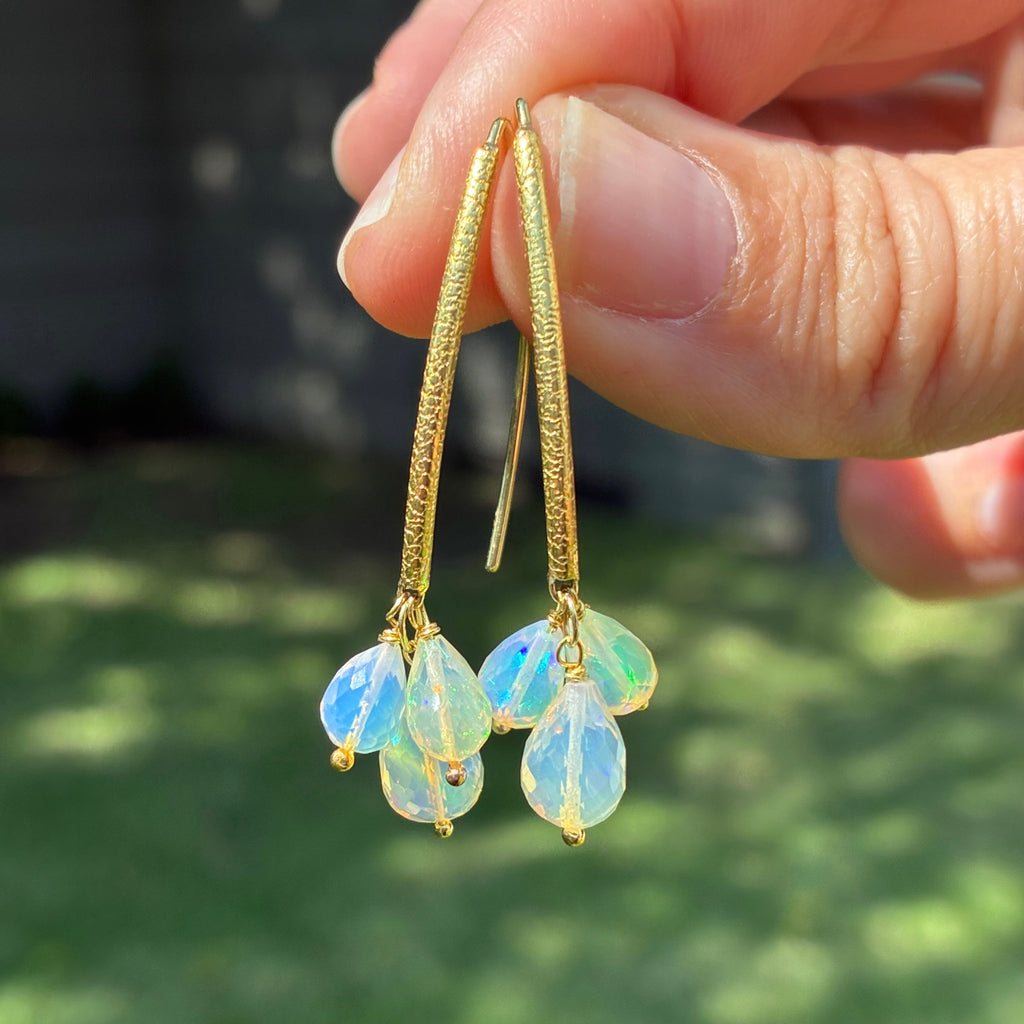 Barbara Heinrich Faceted Ethiopian Opal Briolette Gold Navette Dangle Earrings