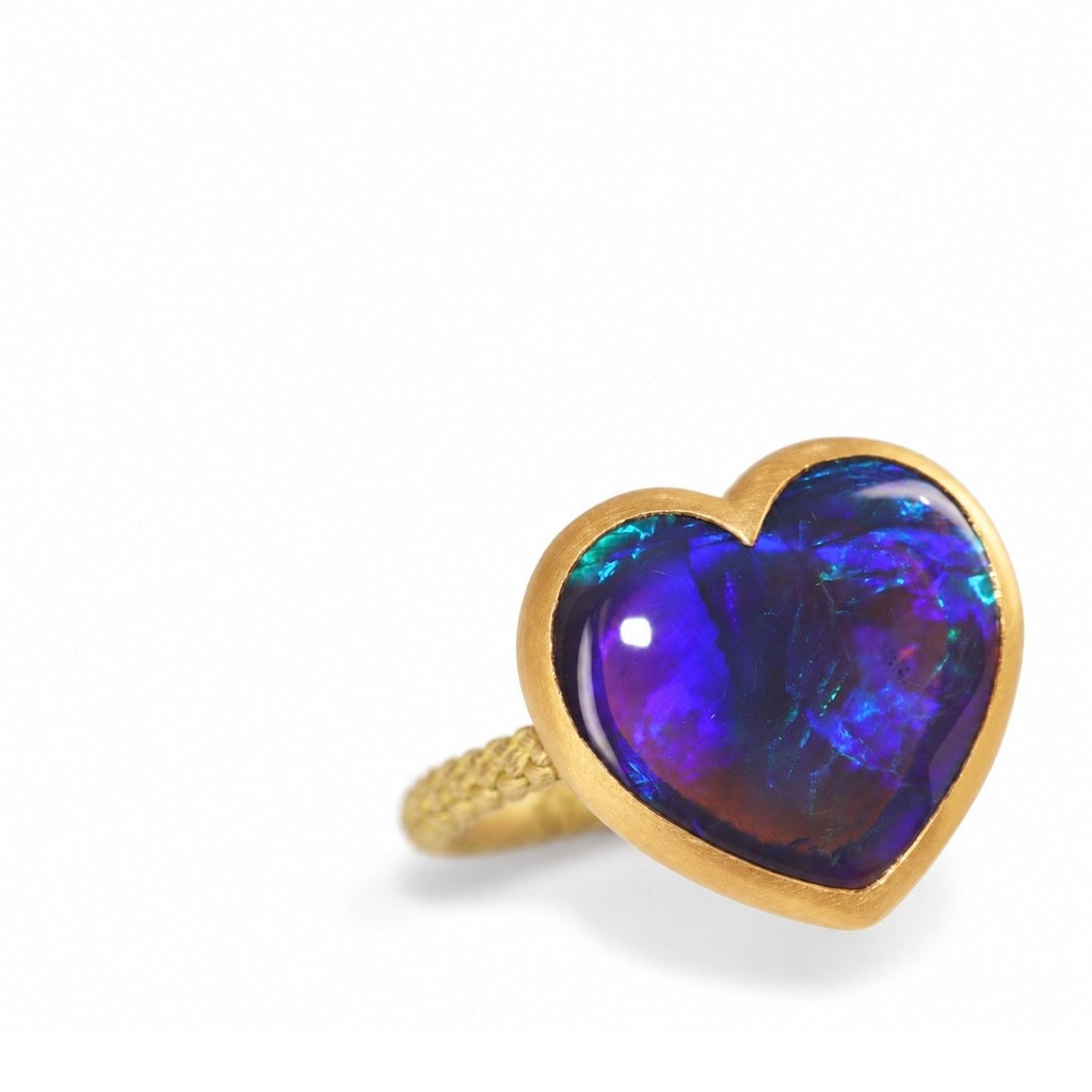 Talkative Black Opal Heart Cabochon Gold Ring
