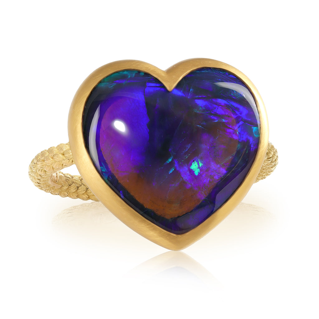 Talkative Black Opal Heart Cabochon Gold Ring