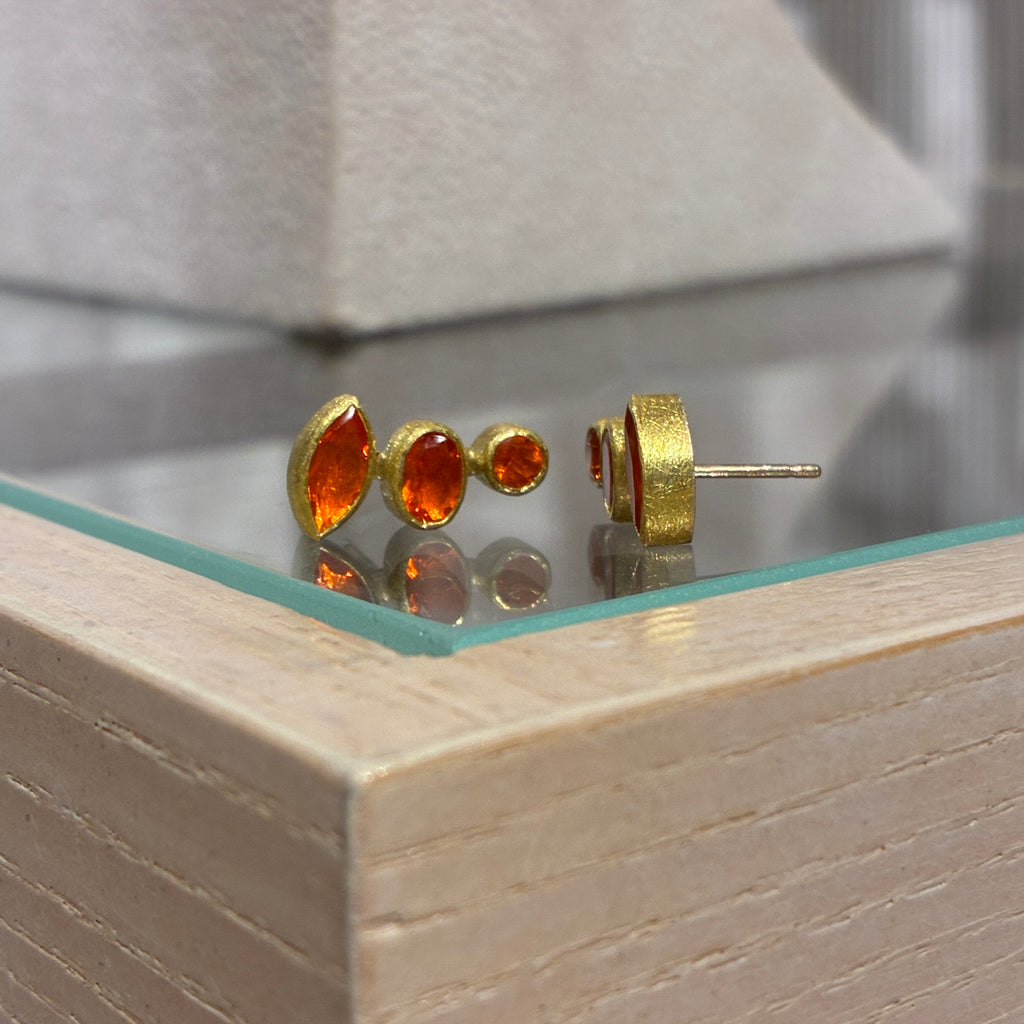 Petra Class Faceted Mexican Fire Opal Gold Climber Earrings