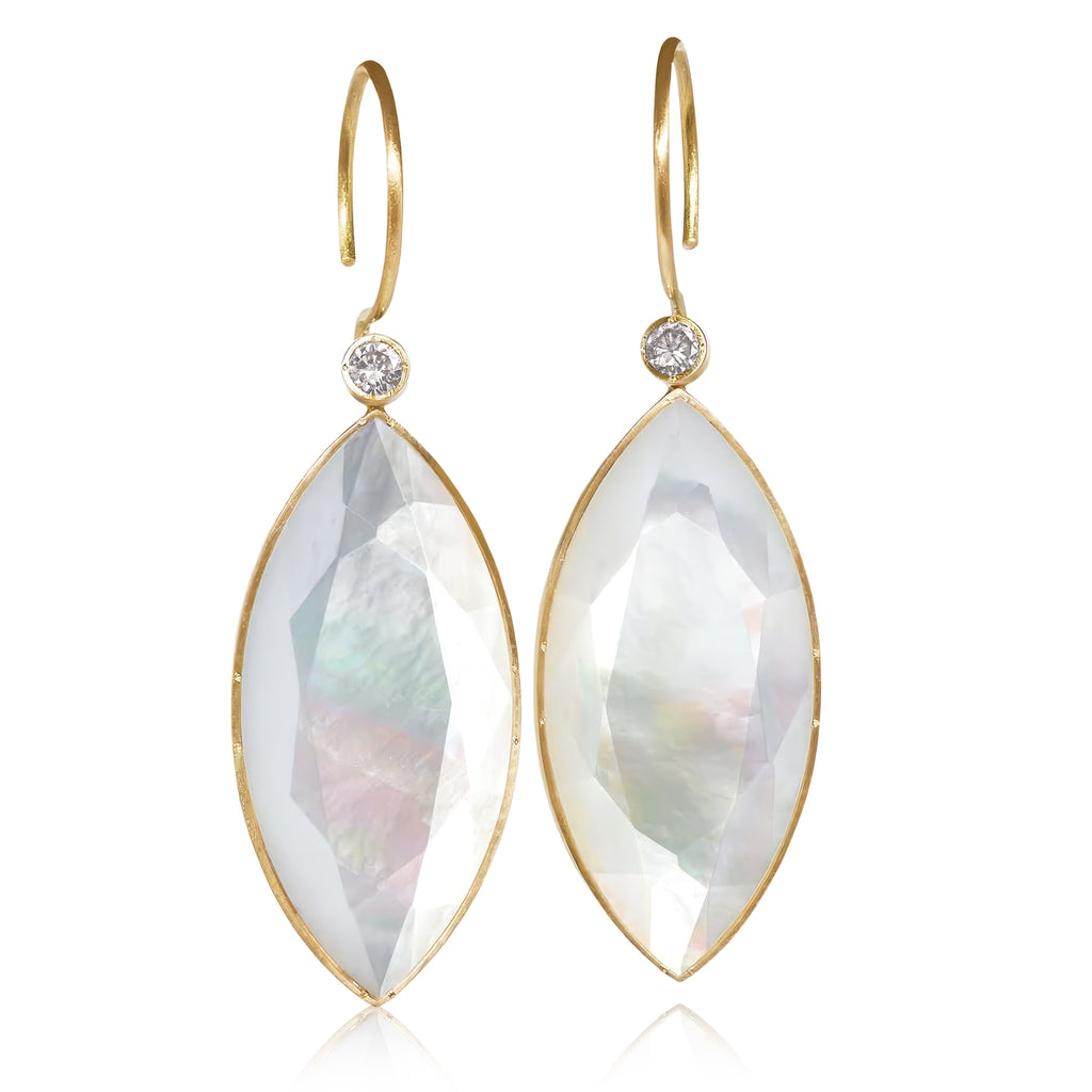 Talkative Mother of Pearl Diamond Gold Drop Earrings
