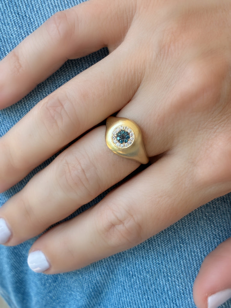 Nada Ghazal Champagne Blue Black Diamond Gold Mini Healing Eye Ring