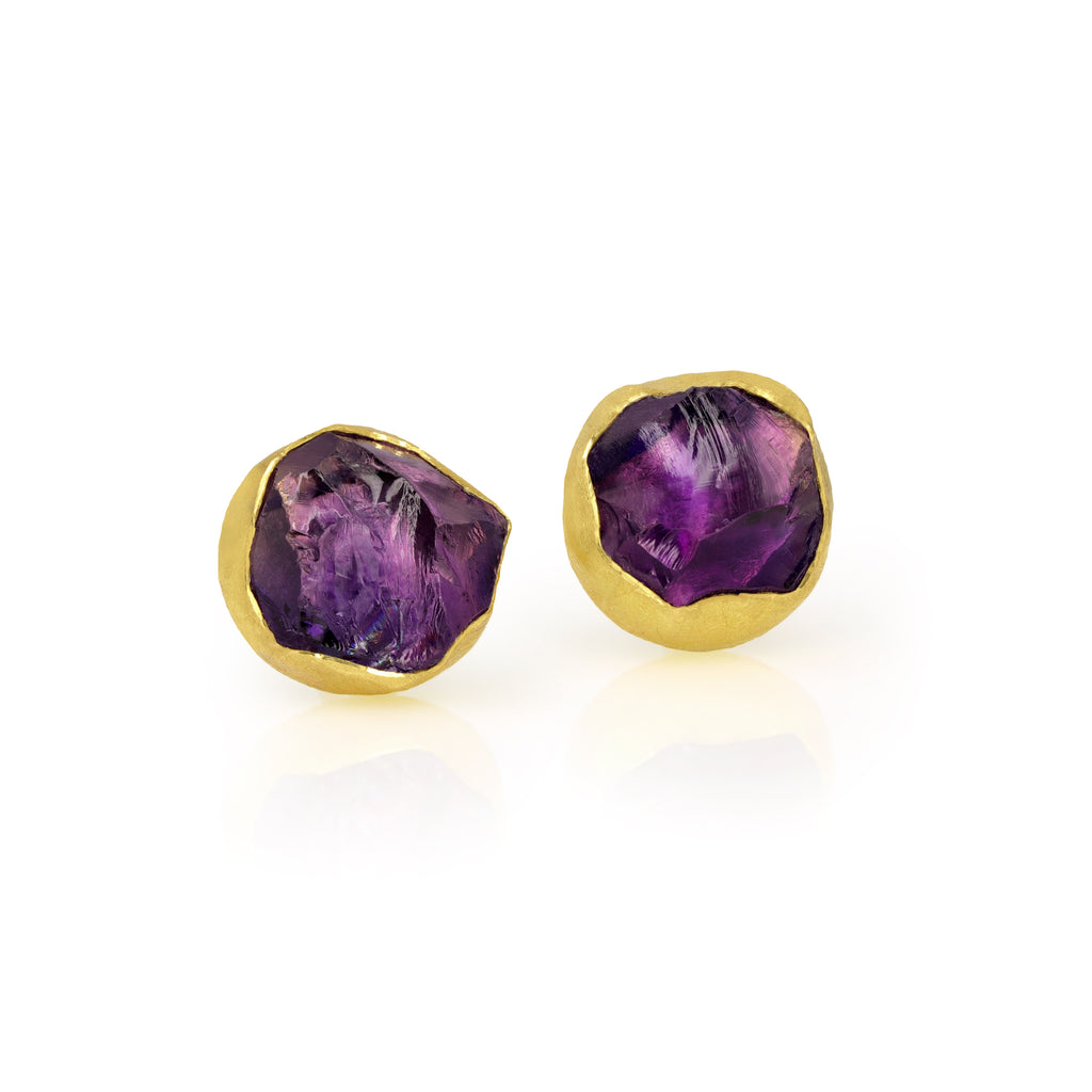 Petra Class Natural Amethyst Gold Stud Earrings