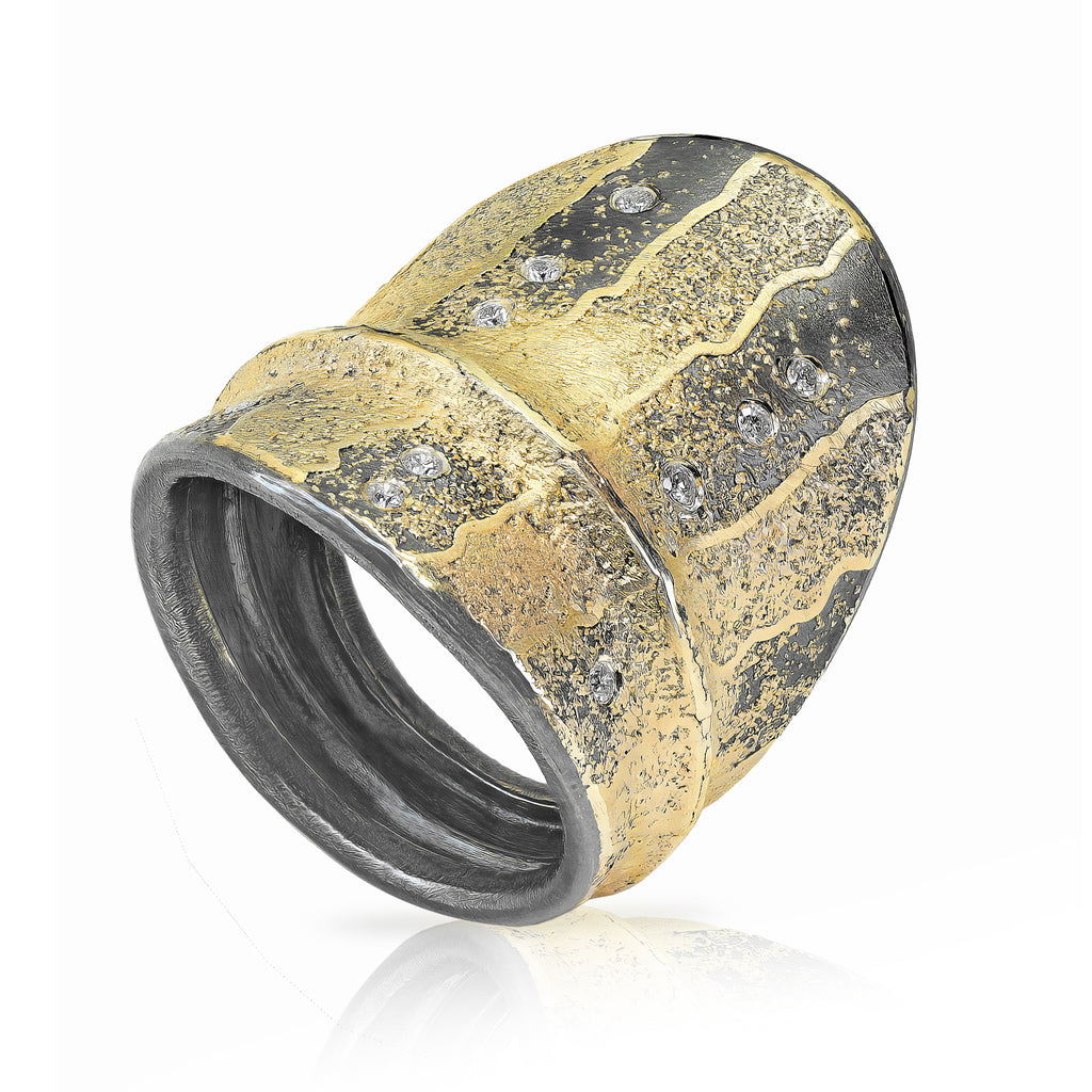 Atelier Zobel Diamond White Gold Silver Shield Ring