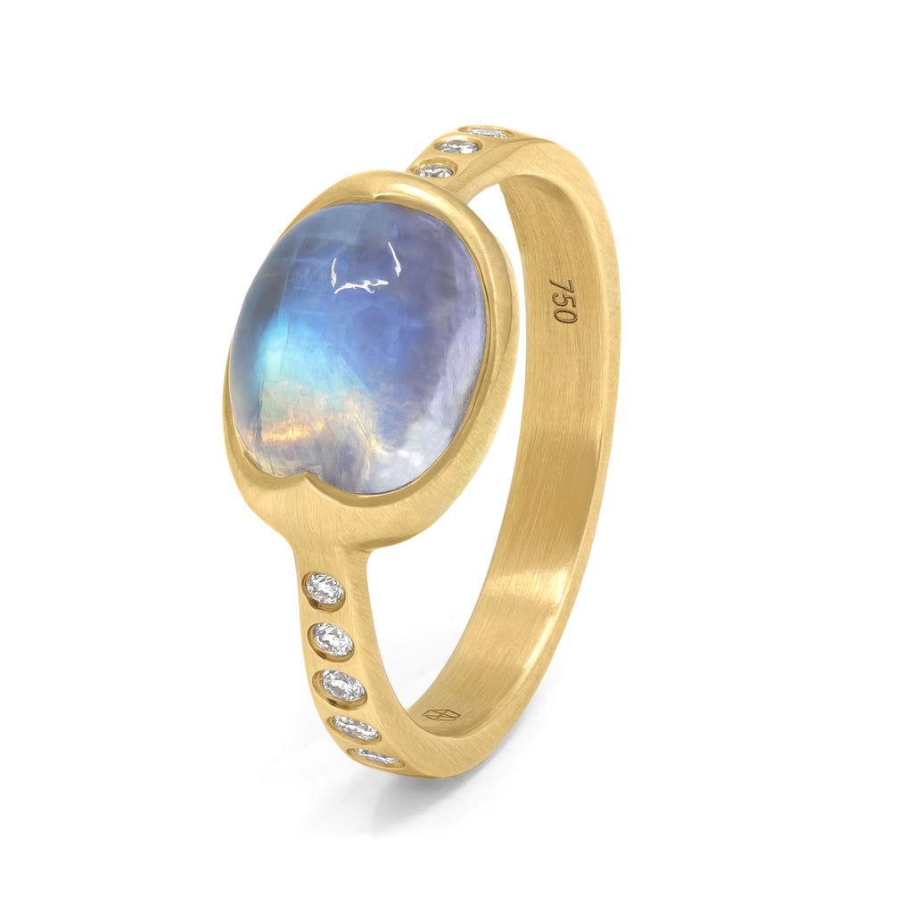 Anahita Rainbow Moonstone and Diamond Gold Ring