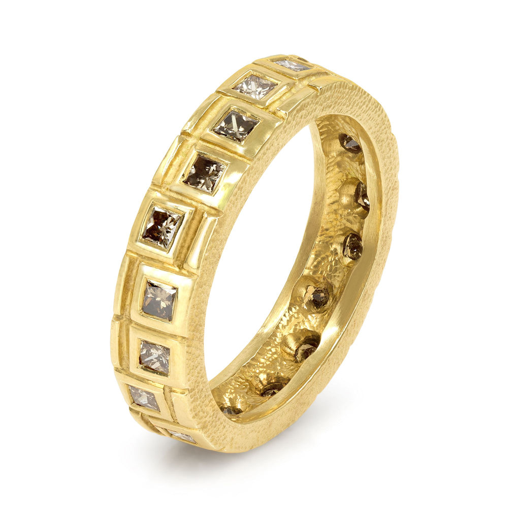Audrius Krulis Princess Cut Champagne Diamond Gold Eternity Band Ring