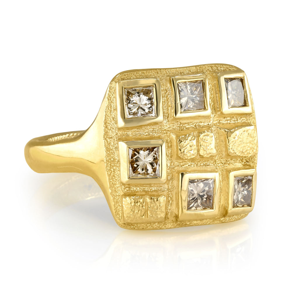 Audrius Krulis Champagne Diamond Gold Square Ring