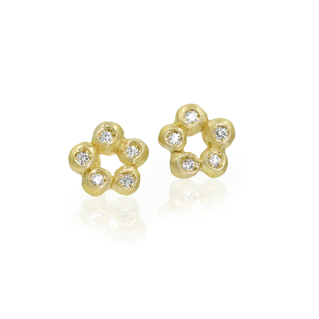 Branch Five Diamond Yellow Gold Circle Stud Earrings