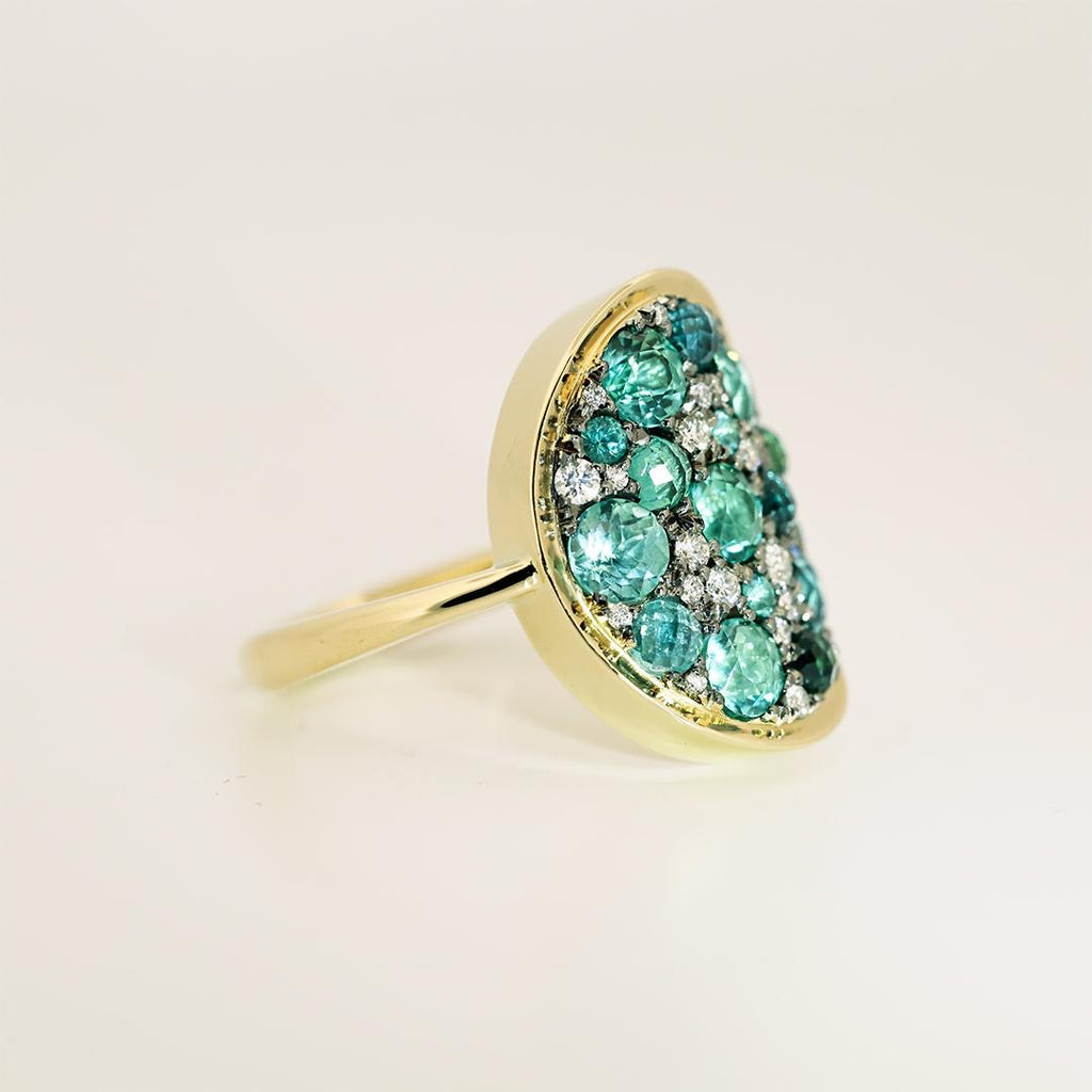 Joke Quick Paraiba Tourmaline White Diamond Gold Starstruck Ring