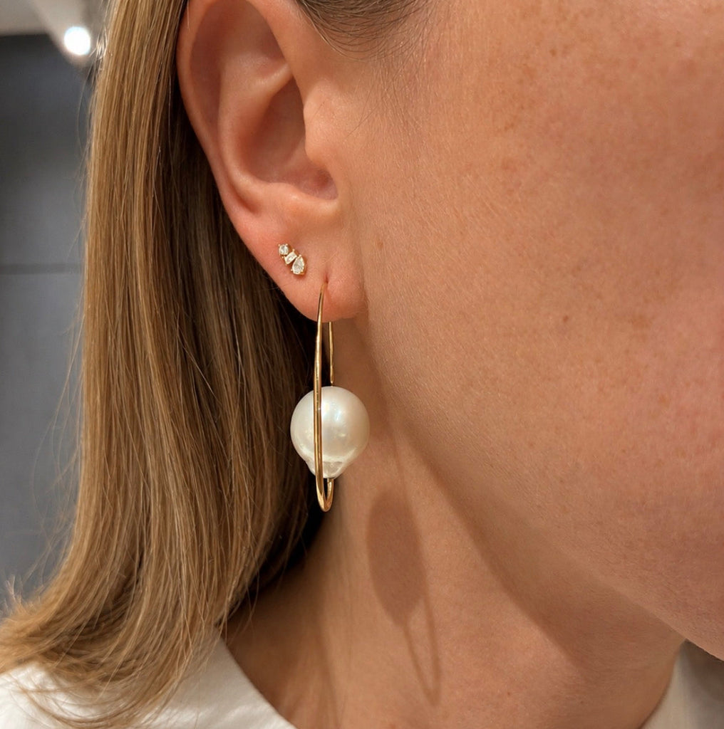 Just Jules One-of-a-Kind Baroque South Sea Pearl Drop Back Hoop Gold Earrings
