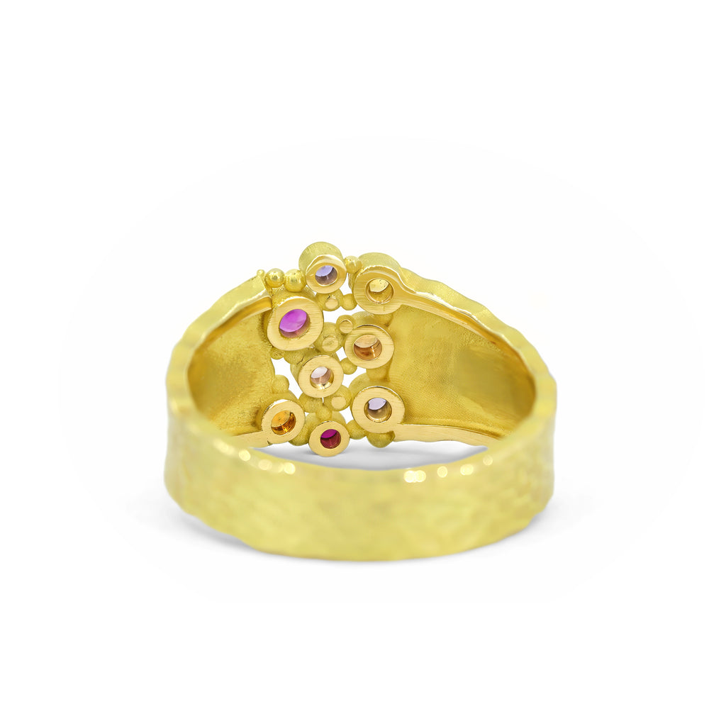 Barbara Heinrich Multicolored Sapphire Gold Carved Glacier Ring