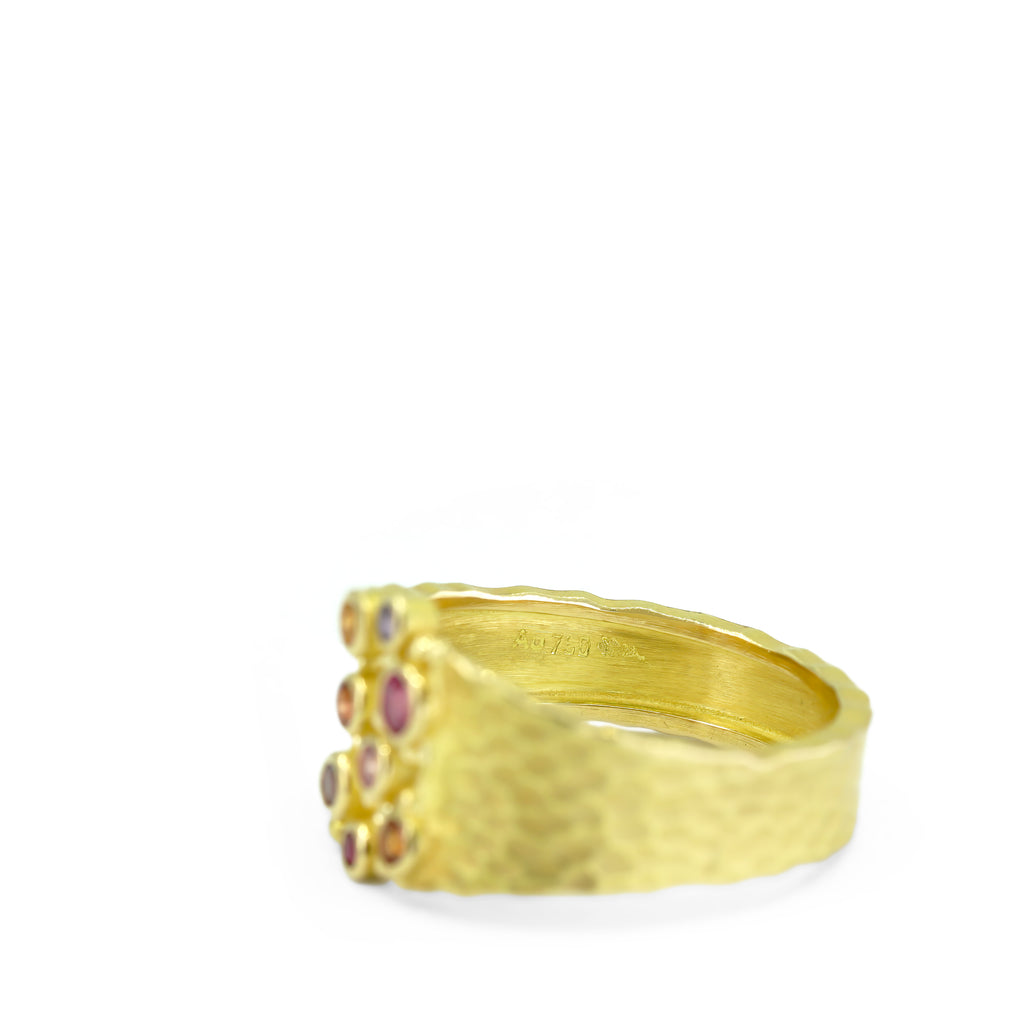 Barbara Heinrich Multicolored Sapphire Gold Carved Glacier Ring