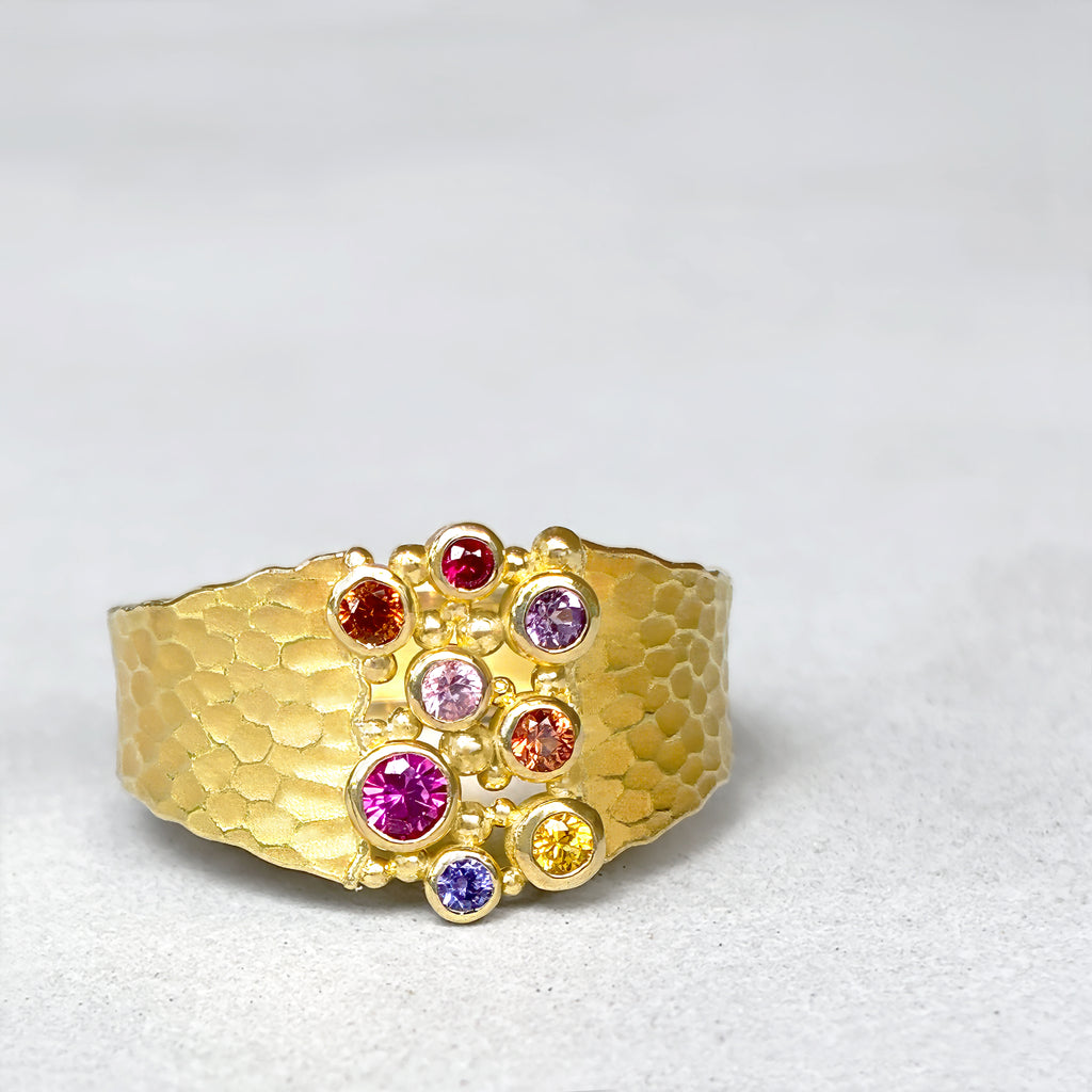 Barbara Heinrich Multicolored Sapphire Gold Carved Glacier Ring