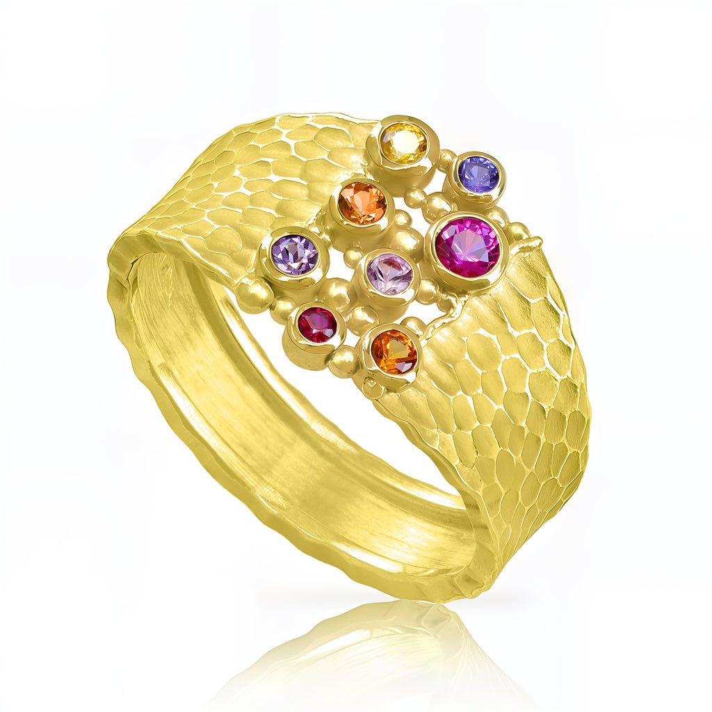 Barbara Heinrich Multicolored Sapphire Gold Carved Glacier Ring