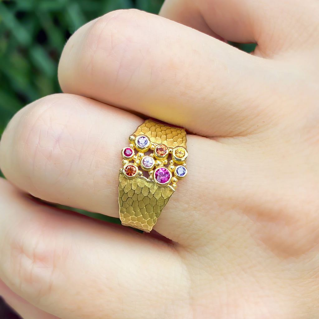 Barbara Heinrich Multicolored Sapphire Gold Carved Glacier Ring