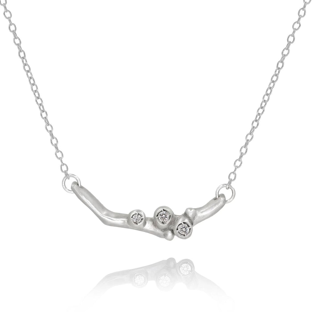 Branch Diamond Encrusted Branch Bright Silver Necklace