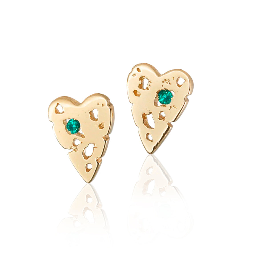 Branch Shadow Heart Diamond Gold Stud Earrings