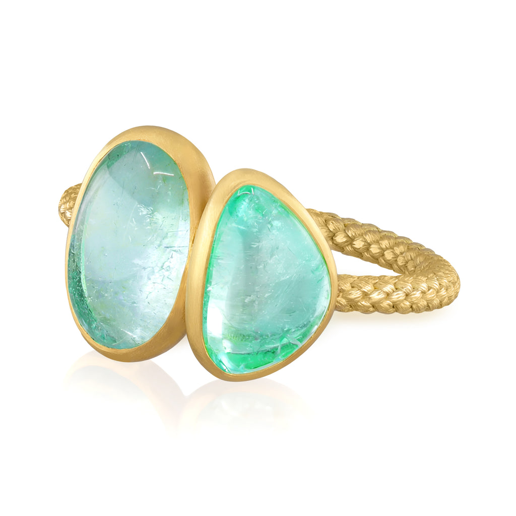 Talkative Double Certified Pariaba Tourmaline Cabochon Gold Ring