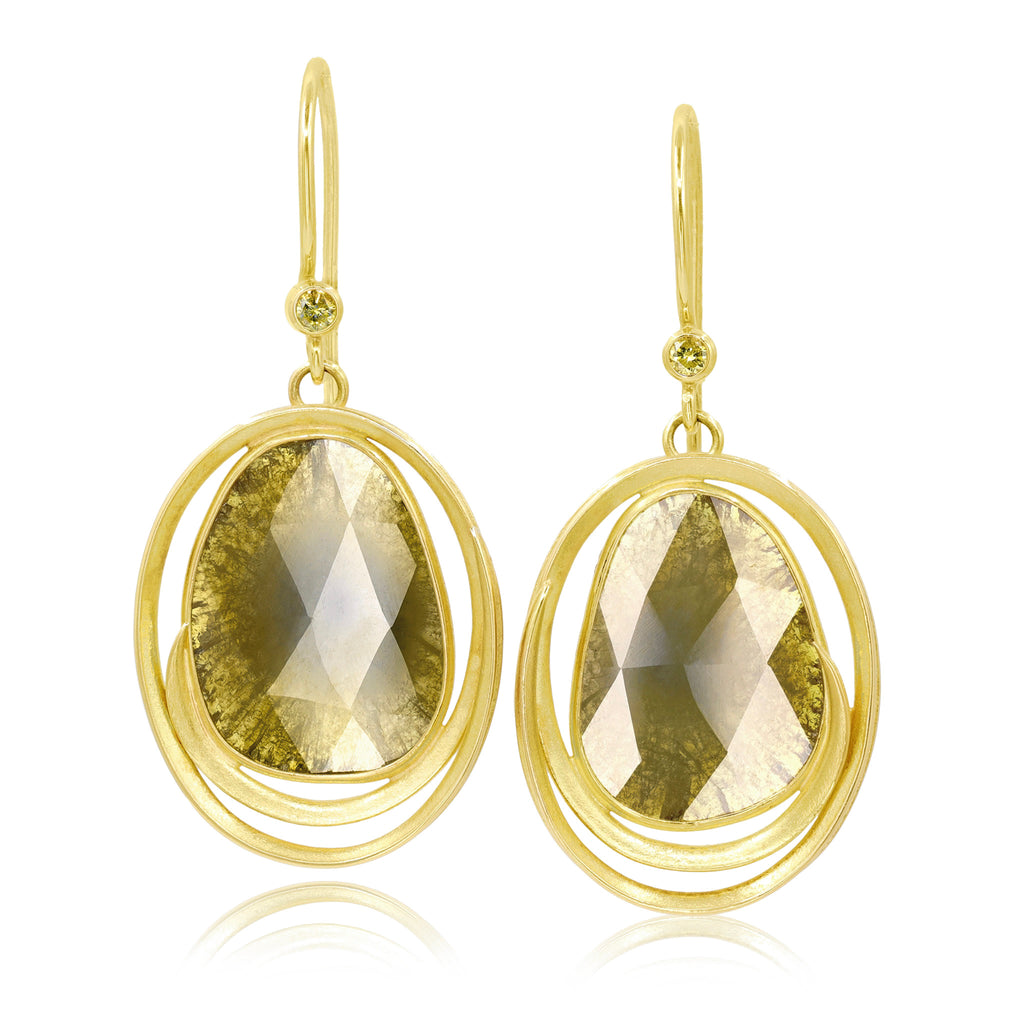 Barbara Heinrich Rose-Cut Diamond Slice Gold Loop Hoop Drop Earrings