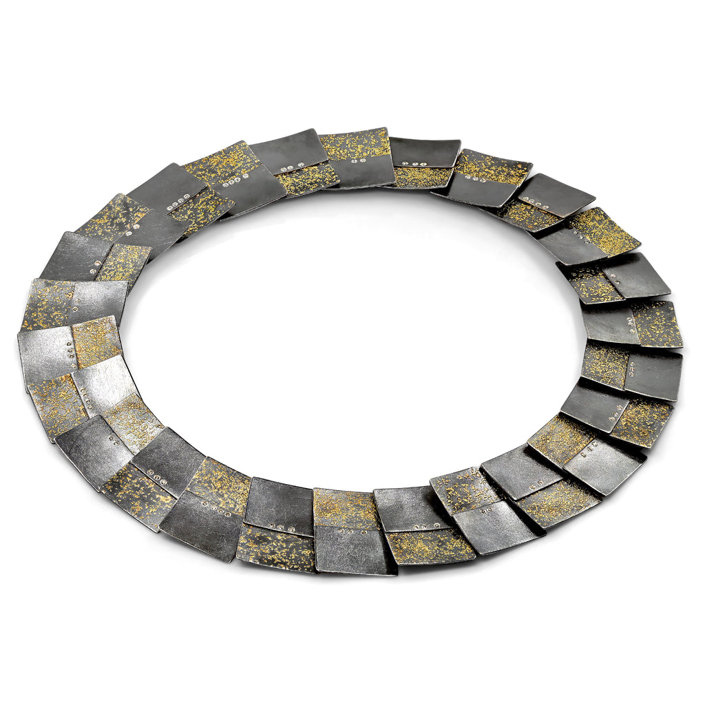 Atelier Zobel Alternating Diamond Yellow Gold Oxidized Silver Link Necklace