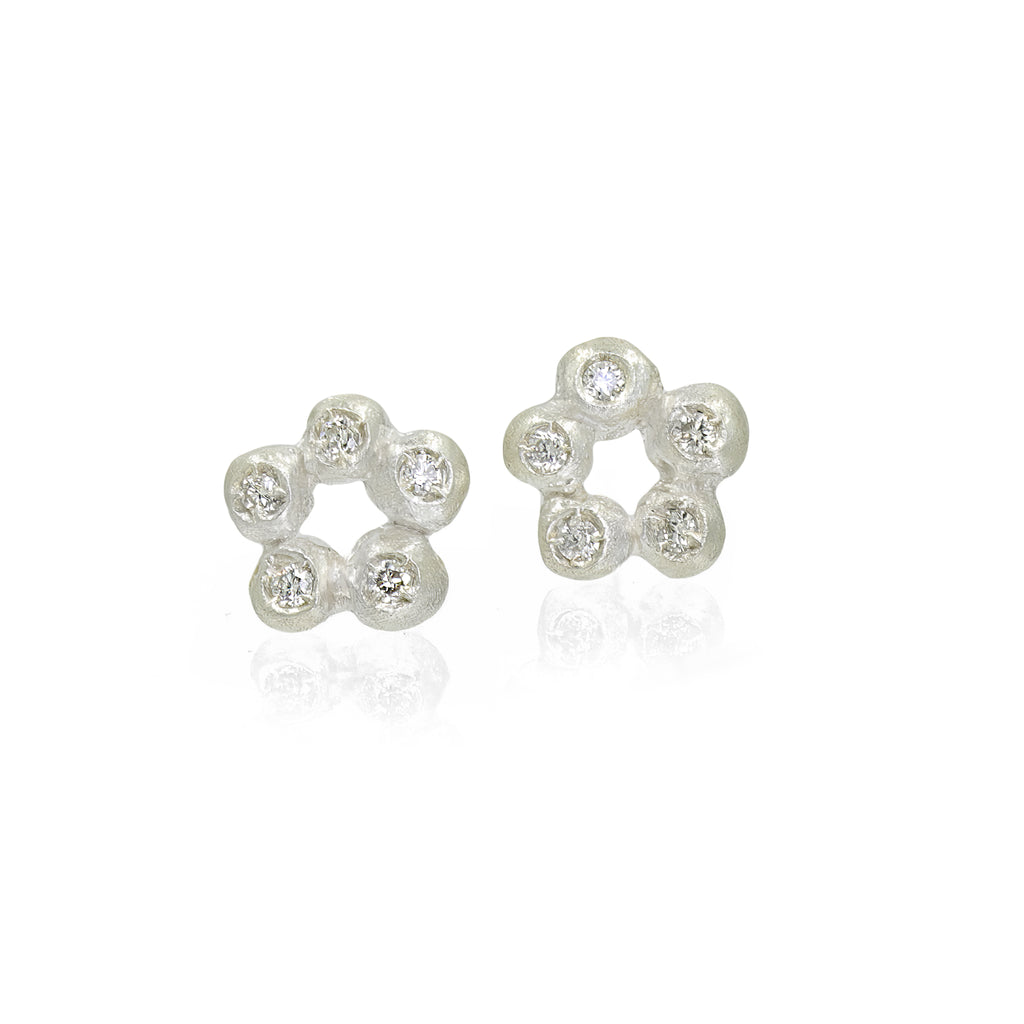 Branch Five Diamond Bright Silver Circle Stud Earrings