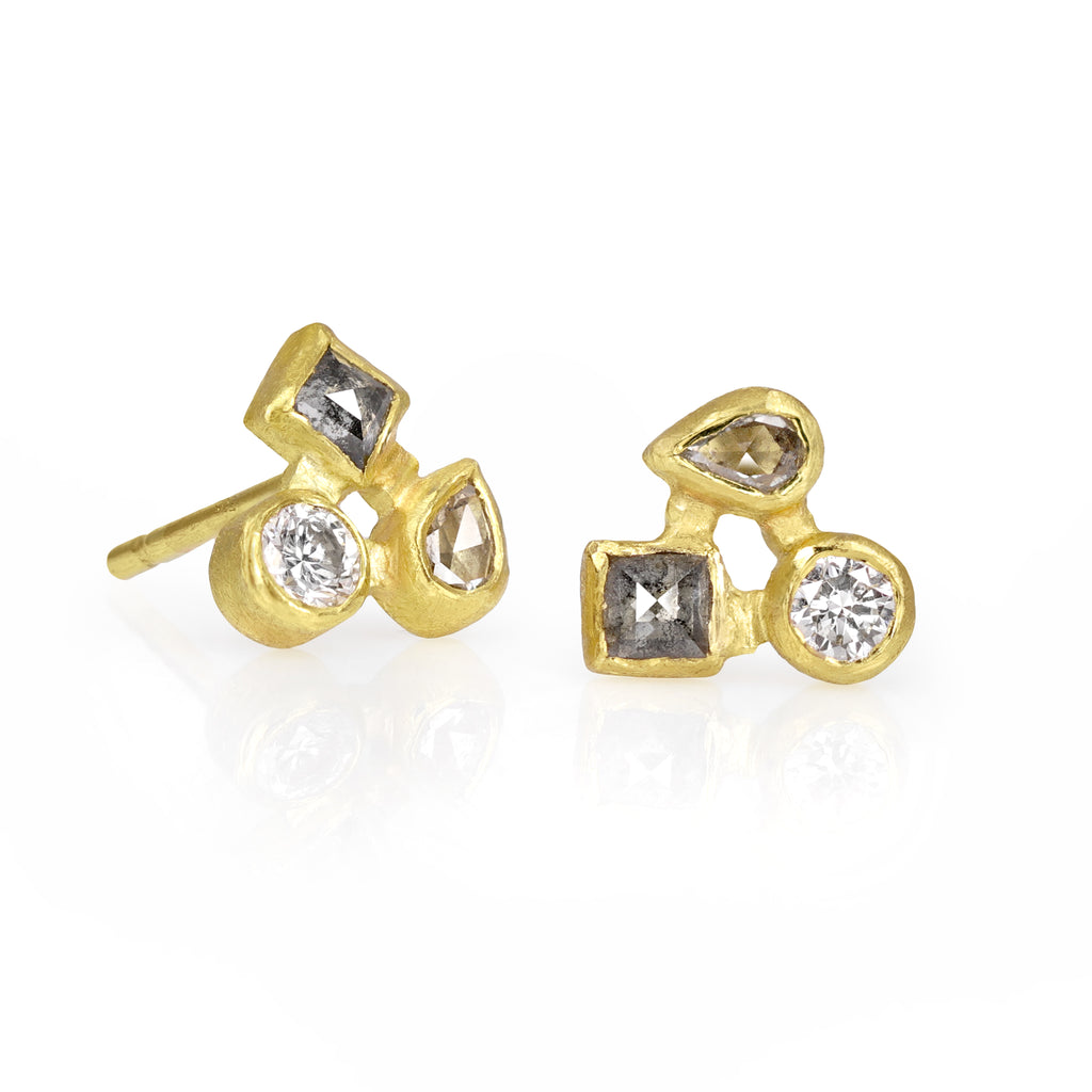Petra Class Triple Diamond Mixed Shape Stud Earrings