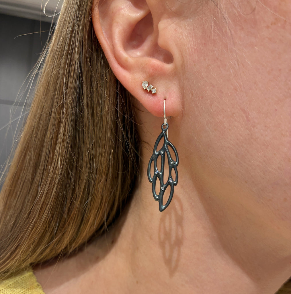 Branch Diamond Oxidized Sterling Silver Wing Dangle Earrings