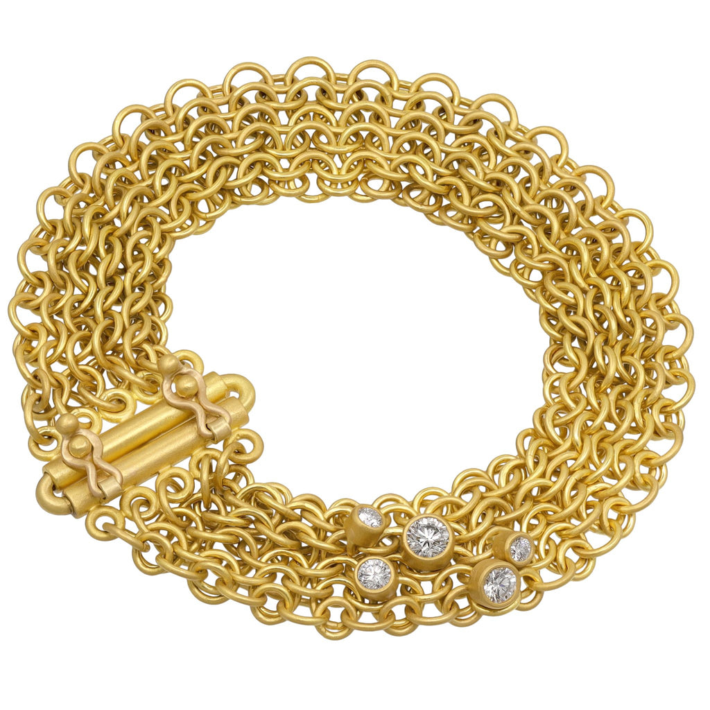 Denise Betesh Brilliant White Diamond Fringe Gold Chainmaille Bracelet
